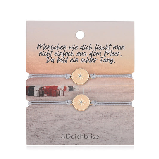 Freundschaftsarmbänder Kompass (2 Stück) aus Wachs-Seil & Edelstahl