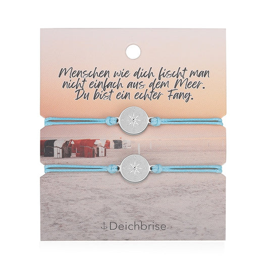 Freundschaftsarmbänder Kompass (2 Stück) aus Wachs-Seil & Edelstahl