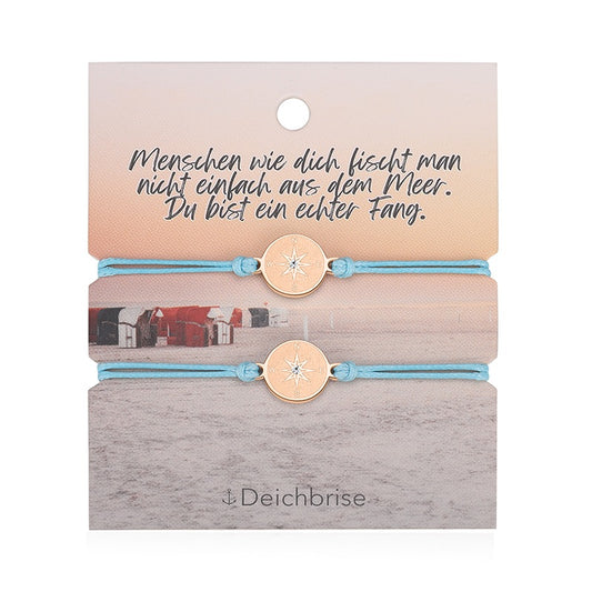 Freundschaftsarmbänder Kompass (2 Stück) aus Wachs-Seil & Edelstahl