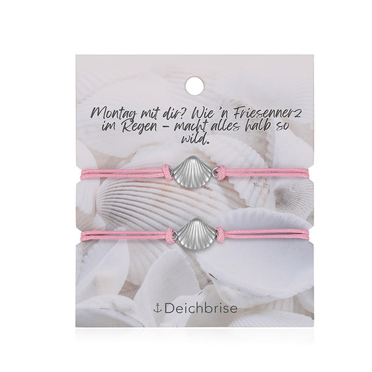 Freundschaftsarmbänder Muschel (2 Stück) aus Wachs-Seil & Edelstahl