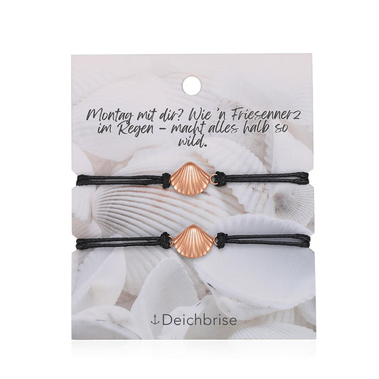 Freundschaftsarmbänder Muschel (2 Stück) aus Wachs-Seil & Edelstahl