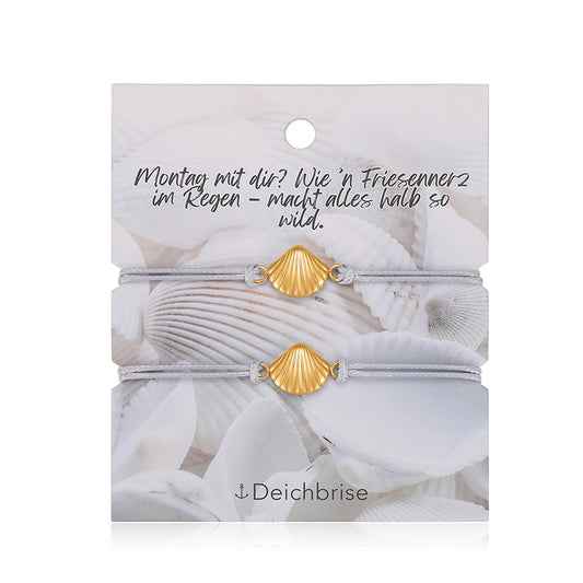 Freundschaftsarmbänder Muschel (2 Stück) aus Wachs-Seil & Edelstahl