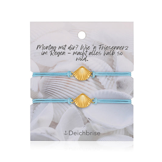 Freundschaftsarmbänder Muschel (2 Stück) aus Wachs-Seil & Edelstahl