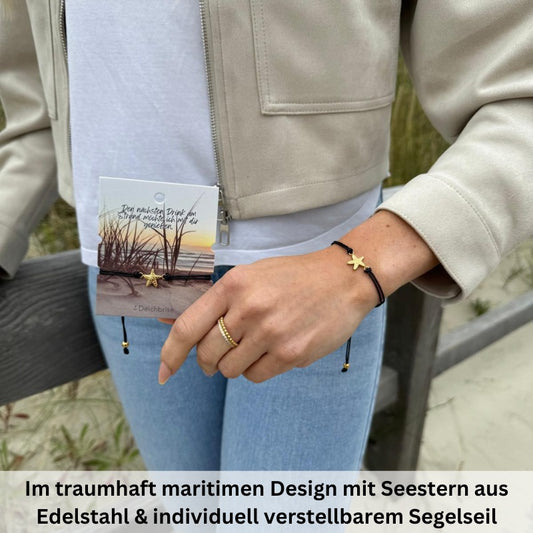 Freundschaftsarmbänder Seestern (2 Stück) aus Wachs-Seil & Edelstahl