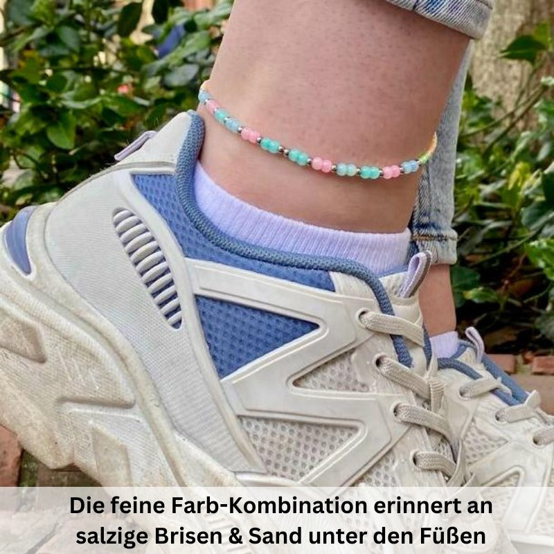 Fußkettchen Meermädchen aus Nylon mit Edelstahl & Glasperlen