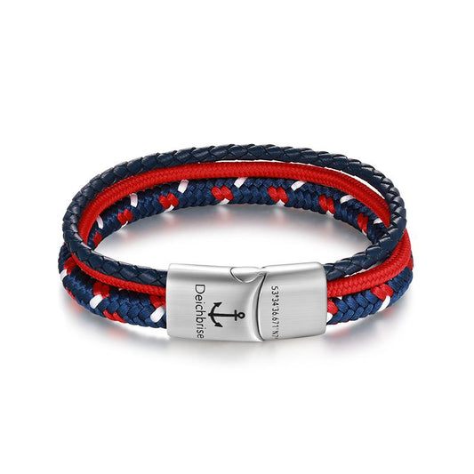 Segelseil, Segeltau & Leder Armband Strandglück (Multistrang)