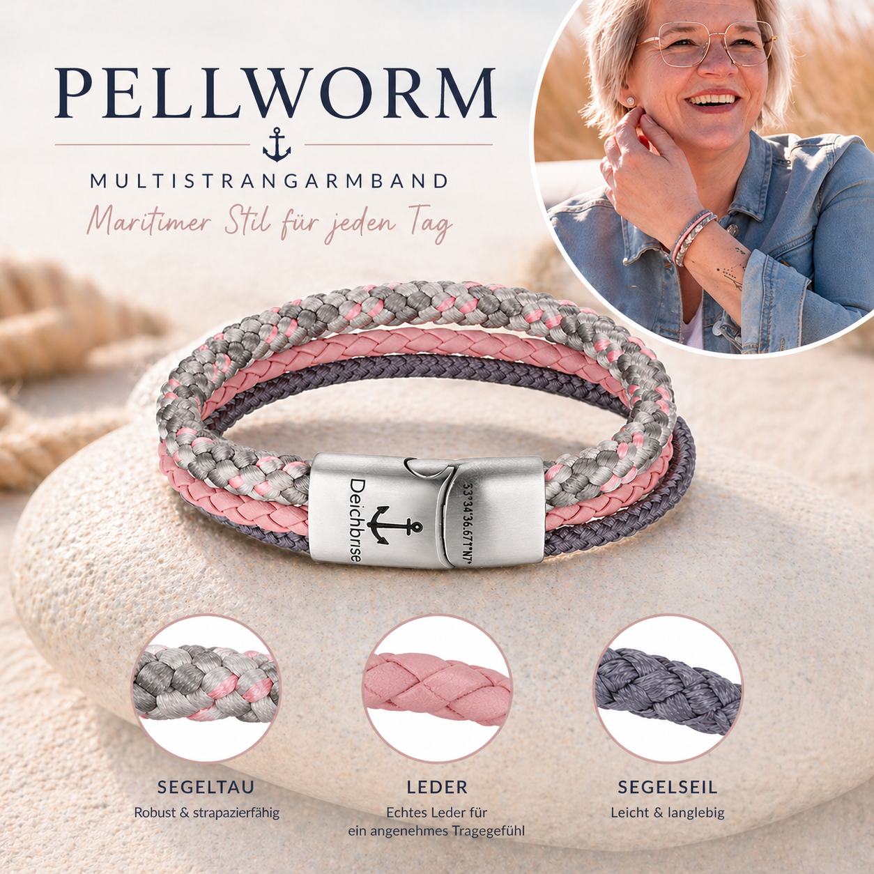 Leder & Segeltau Armband Pellworm (Multistrang)