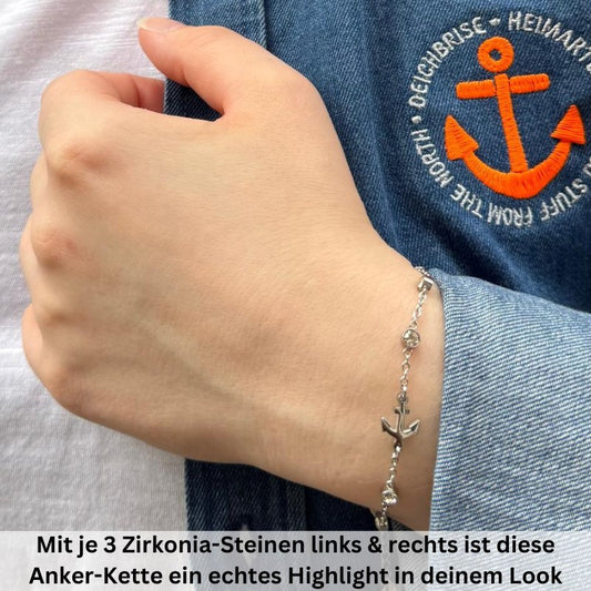 Armband aus Edelstahl Anker (mit Zirkonia-Steinen)