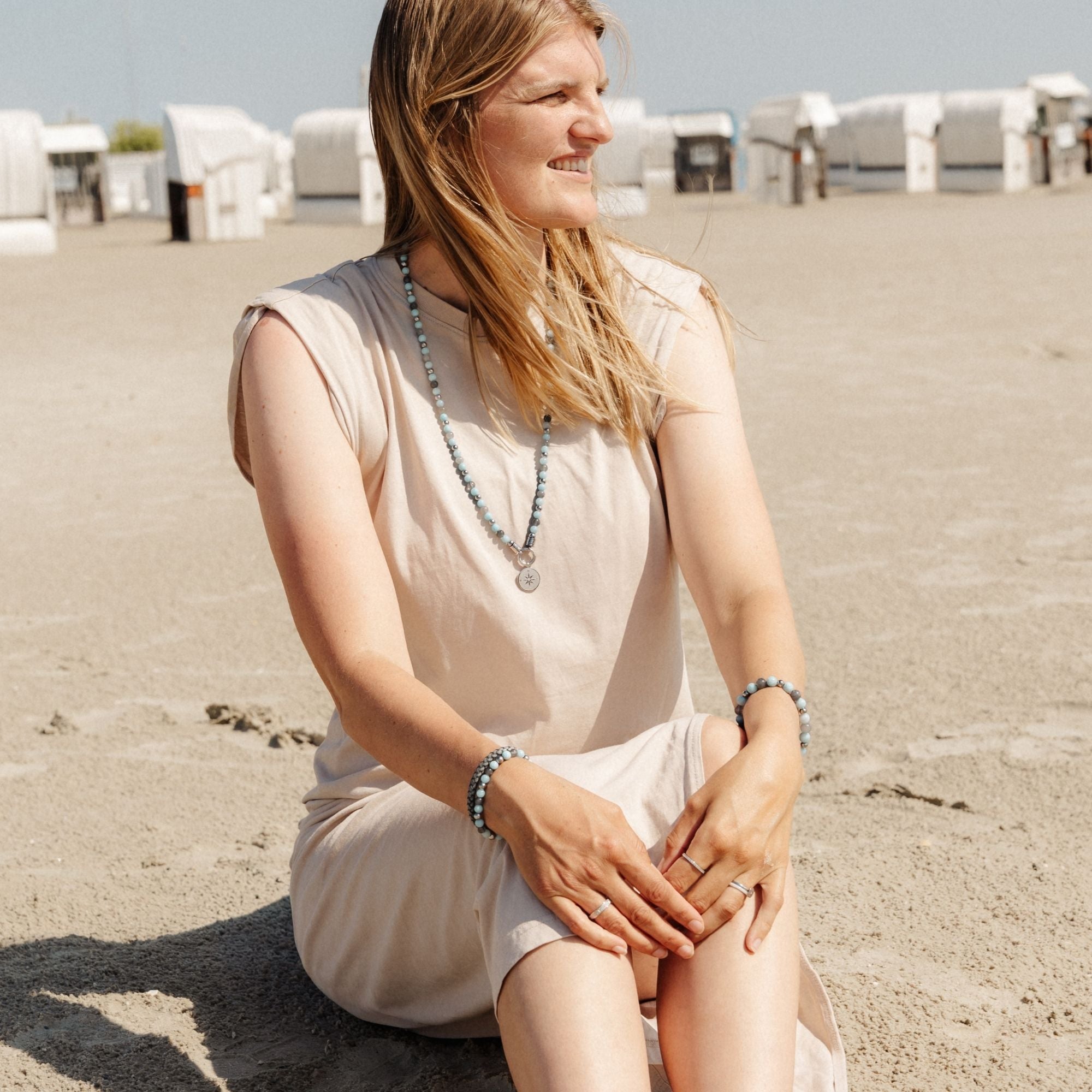 Armband Camp de Mar aus Edelstahl, Amazonit Jade & Wolkenquarz-Kristall