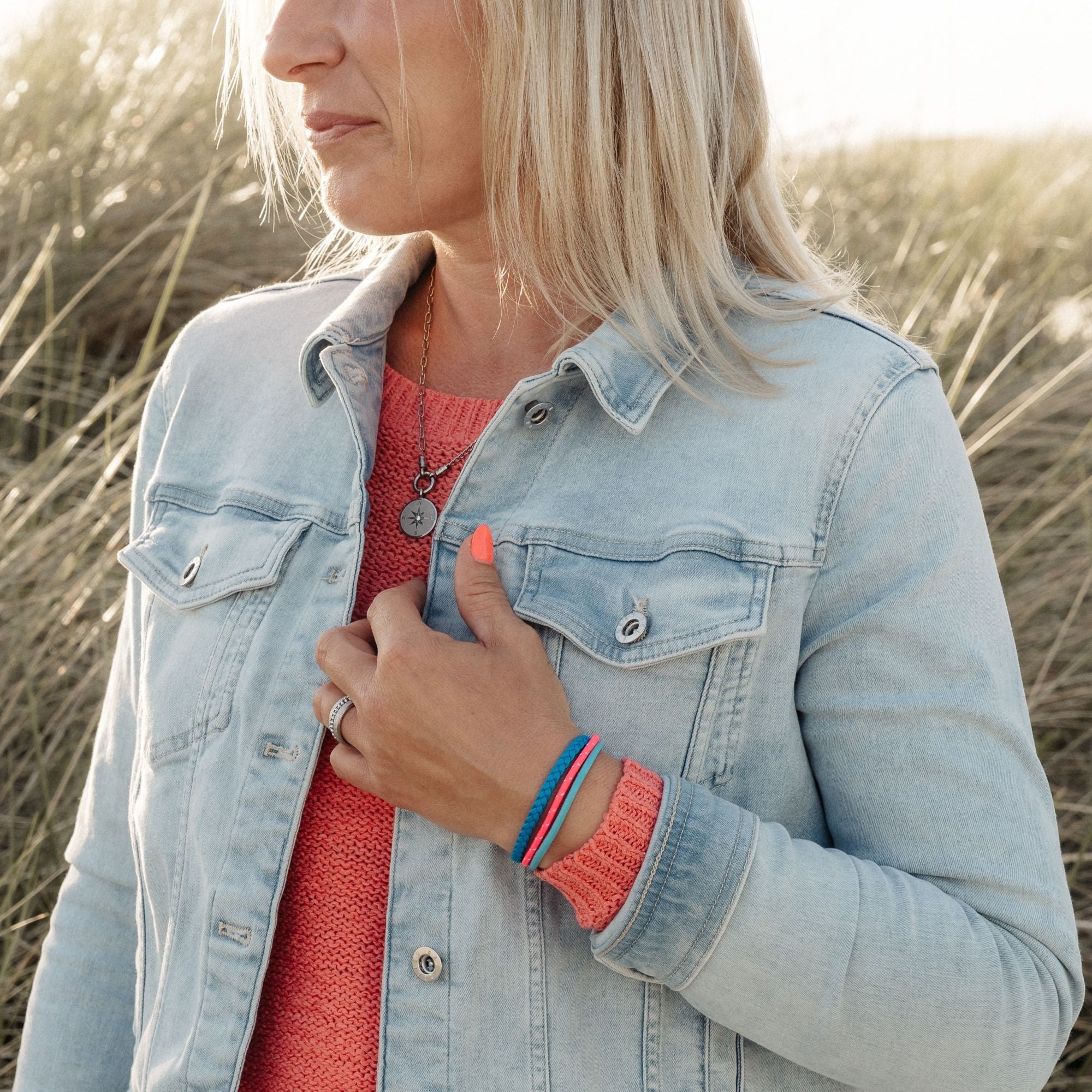 Leder- und Segelseil Armband Pink Sun (Multistrang)