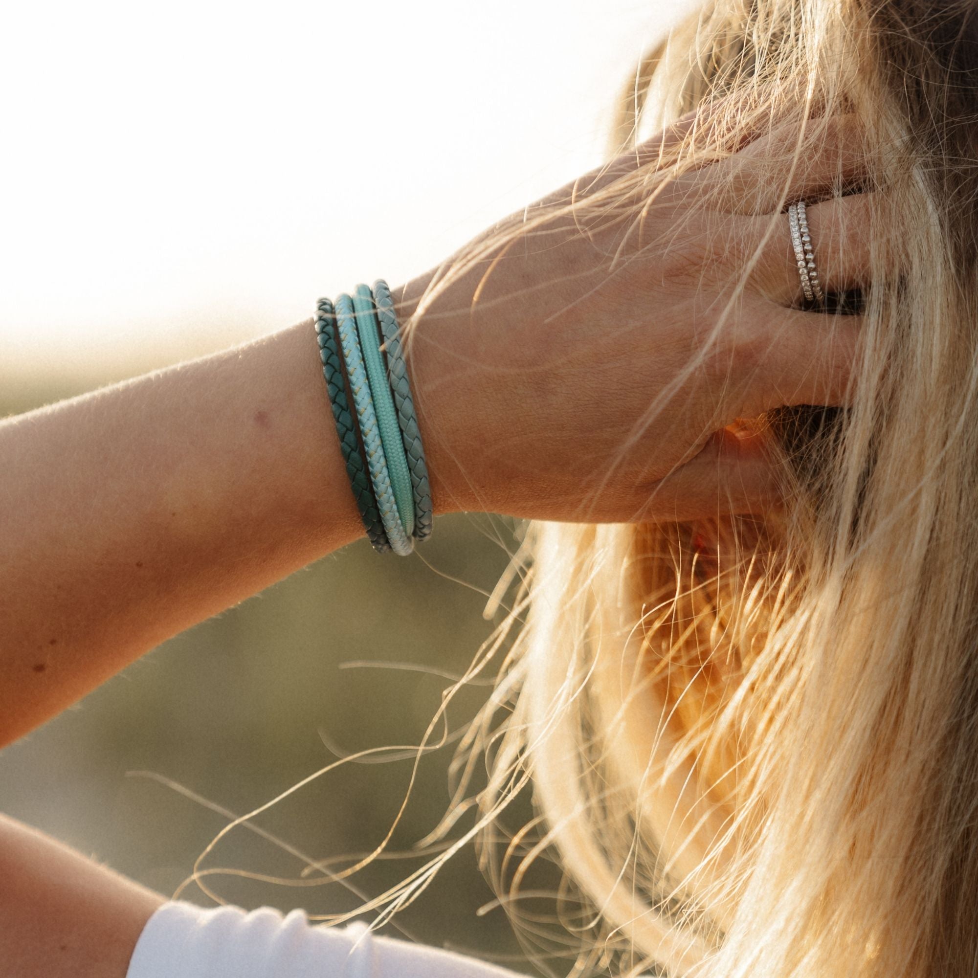 Leder & Segelseil Armband Ocean Mint (Multistrang)