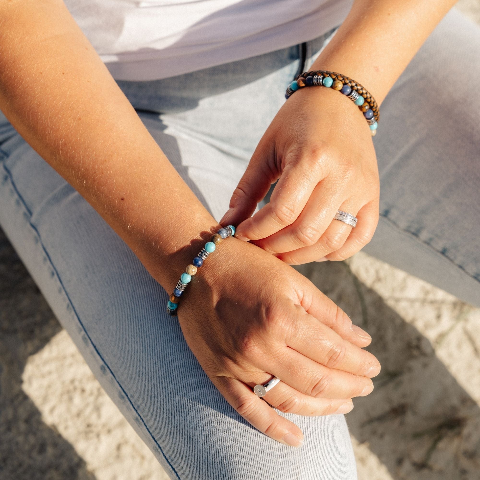 Armband Cala Varques aus Edelstahl, Picture Jasper, Turquoise & Sodalith