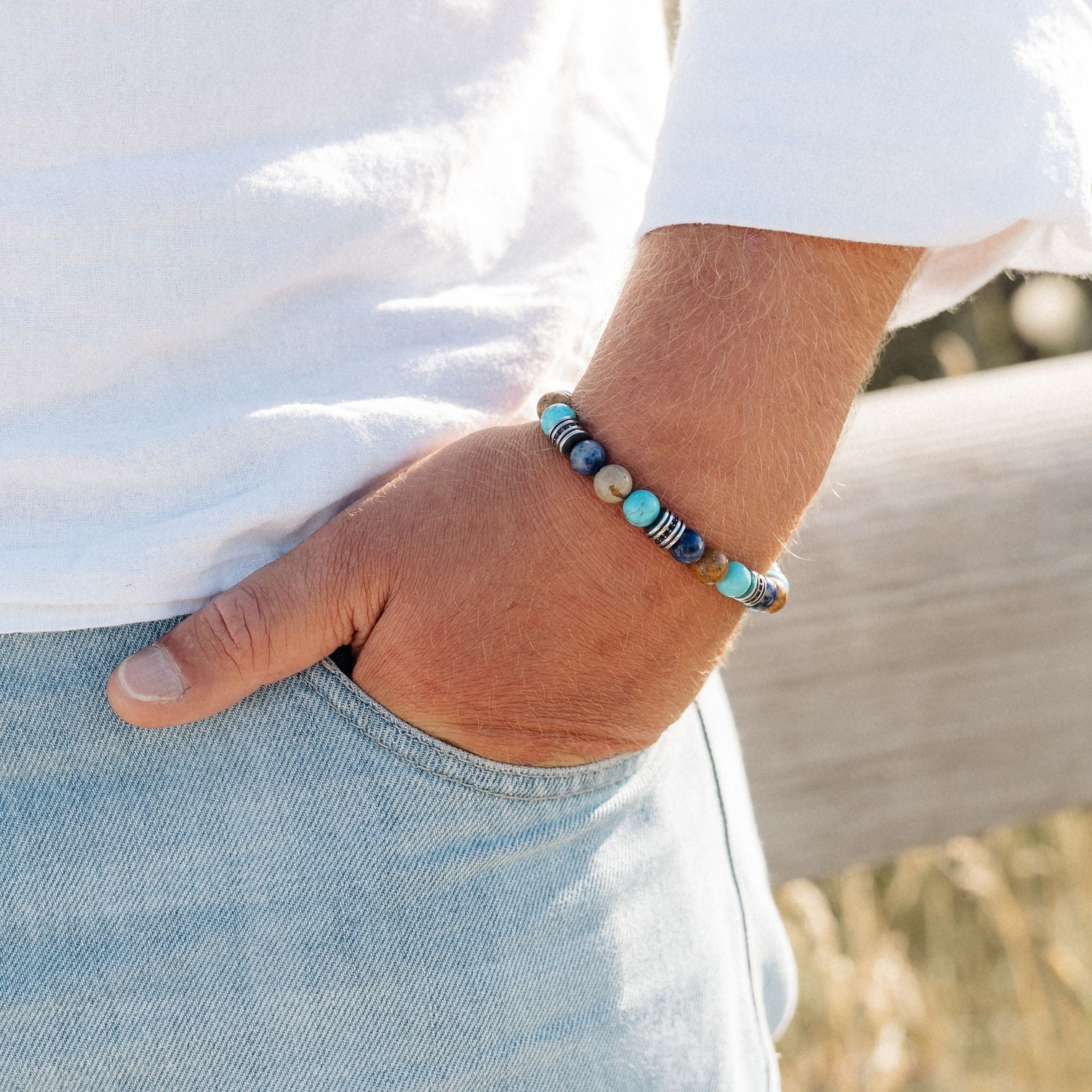 Armband Cala Varques aus Edelstahl, Picture Jasper, Turquoise & Sodalith