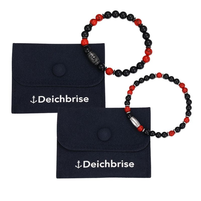 Armband Küstenbrandung Onyx, Red Turquoise, Edelstahl