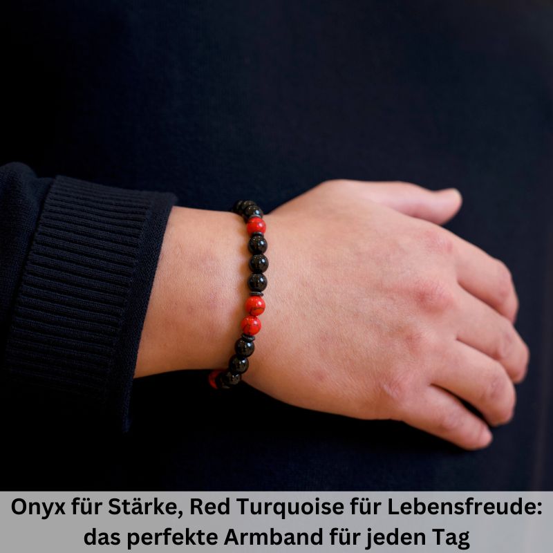 Armband Küstenbrandung Onyx, Red Turquoise, Edelstahl