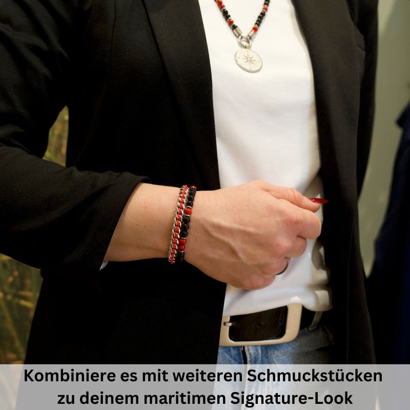 Armband Küstenbrandung Onyx, Red Turquoise, Edelstahl