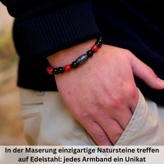 Armband Küstenbrandung Onyx, Red Turquoise, Edelstahl