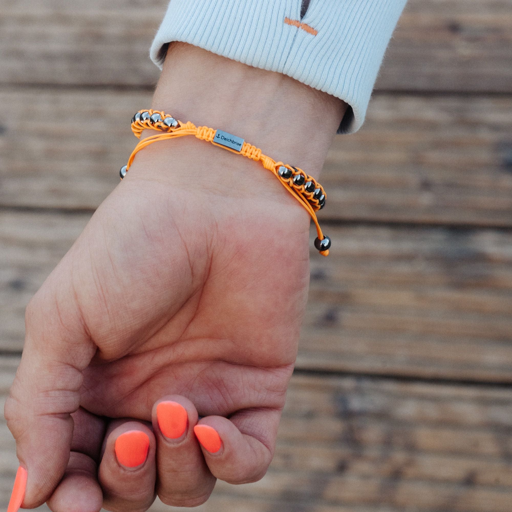 Armband Strandbegleiter aus Segelseil & Edelstahl (Orange)