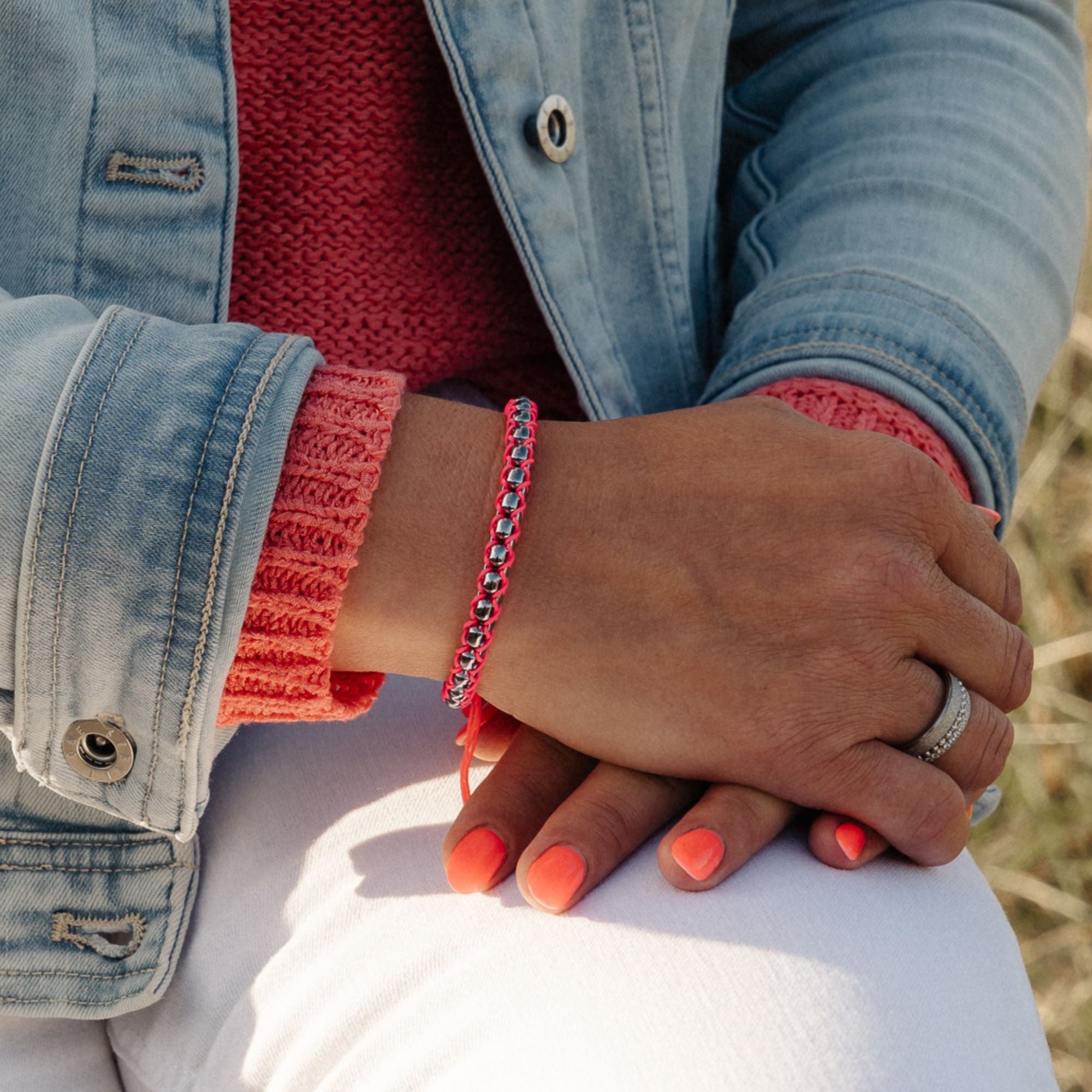Armband Strandbegleiter aus Segelseil & Edelstahl (Rosenpink)