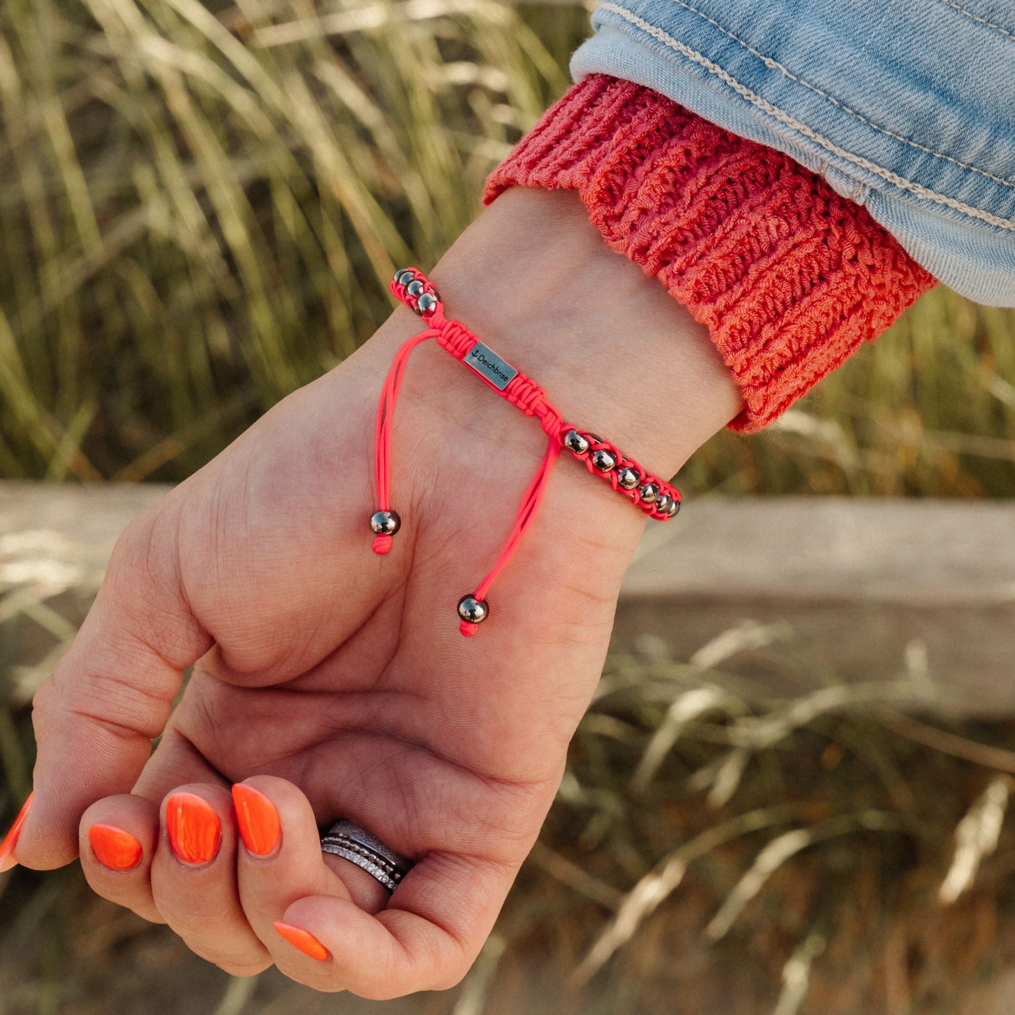 Armband Strandbegleiter aus Segelseil & Edelstahl (Rosenpink)