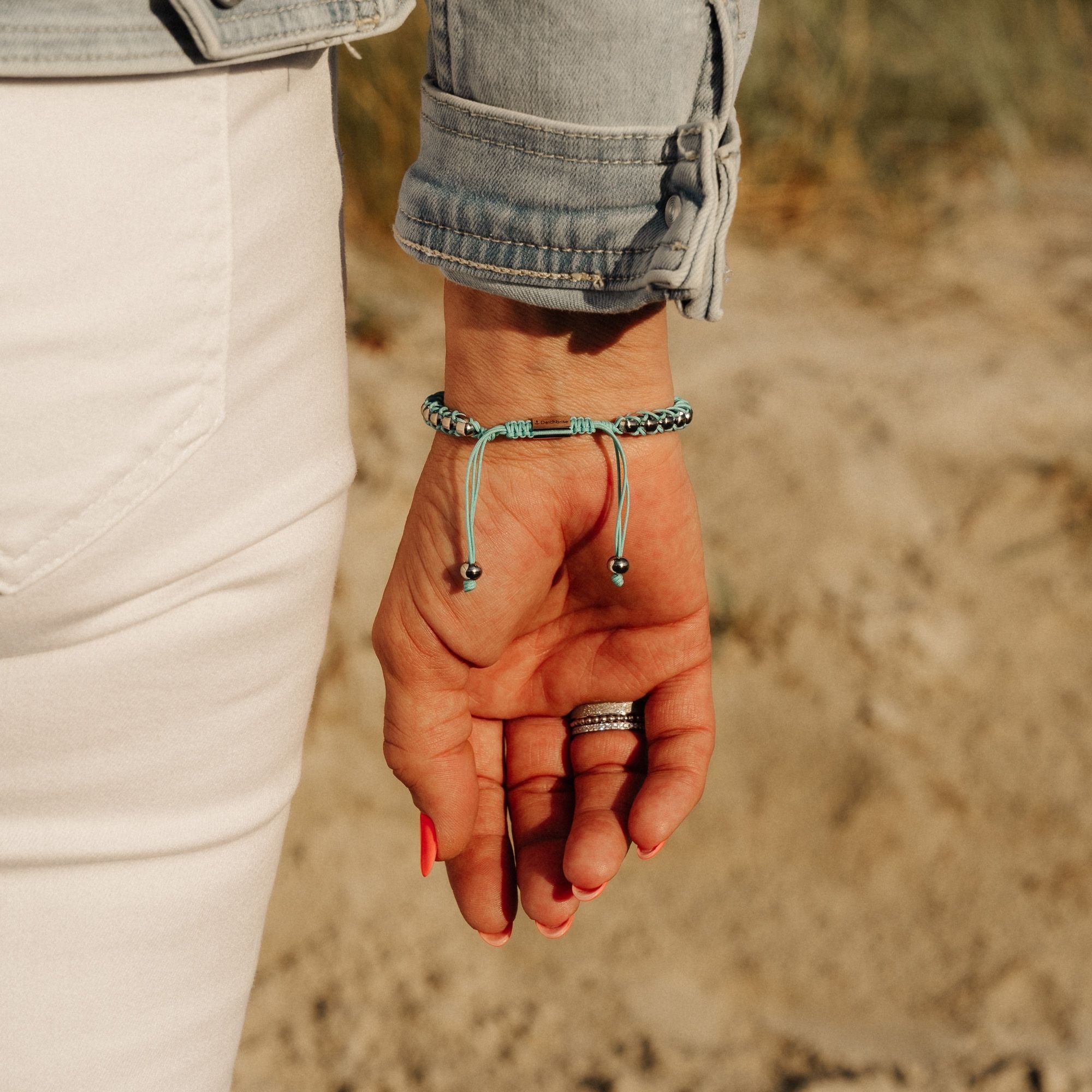 Armband Strandbegleiter aus Stahltau (Türkis)