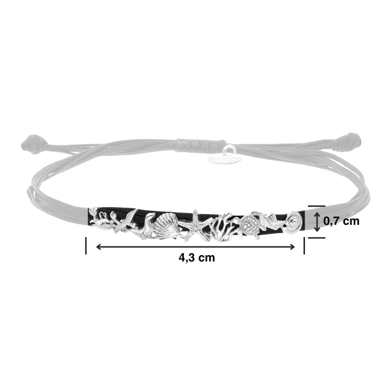 925er Silber Armband Meeresbrise (schwarz) (Wachs-Cord)