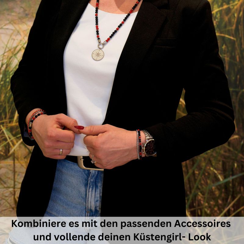 Armband Küstenbrandung (Multistrang) Onyx & Red Turquoise (Küstengirls)
