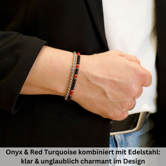 Armband Küstenbrandung (Multistrang) Onyx & Red Turquoise (Küstengirls)