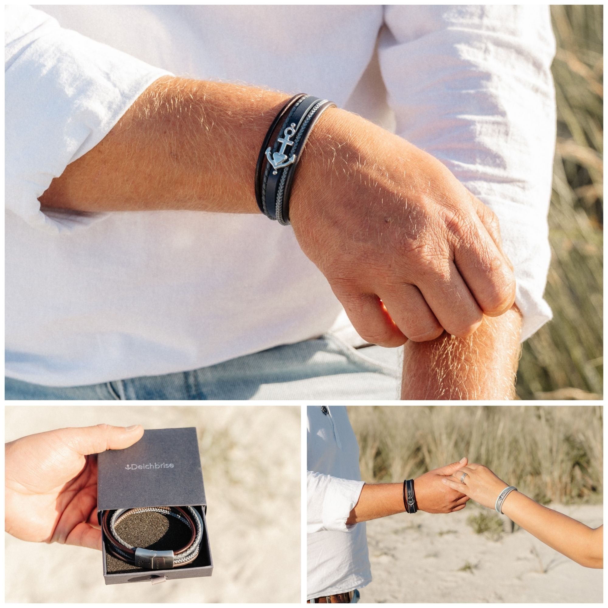 Armband Glaube Liebe Hoffnung (Multistrang) aus Leder, Segelseil & Edelstahl (Kapitän rockt)