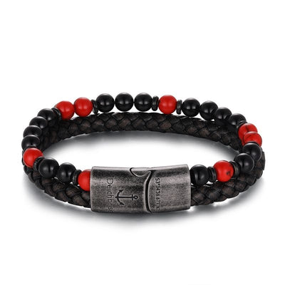 Armband Küstenbrandung (Multistrang) Onyx & Red Turquoise (Kapitän rockt)