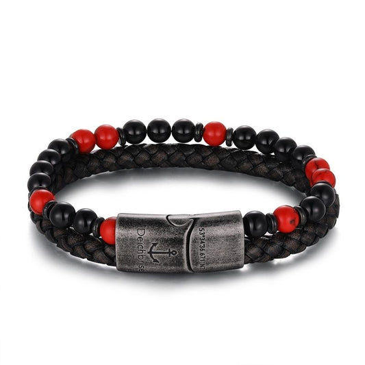 Armband Küstenbrandung (Multistrang) Onyx & Red Turquoise (Kapitän rockt)