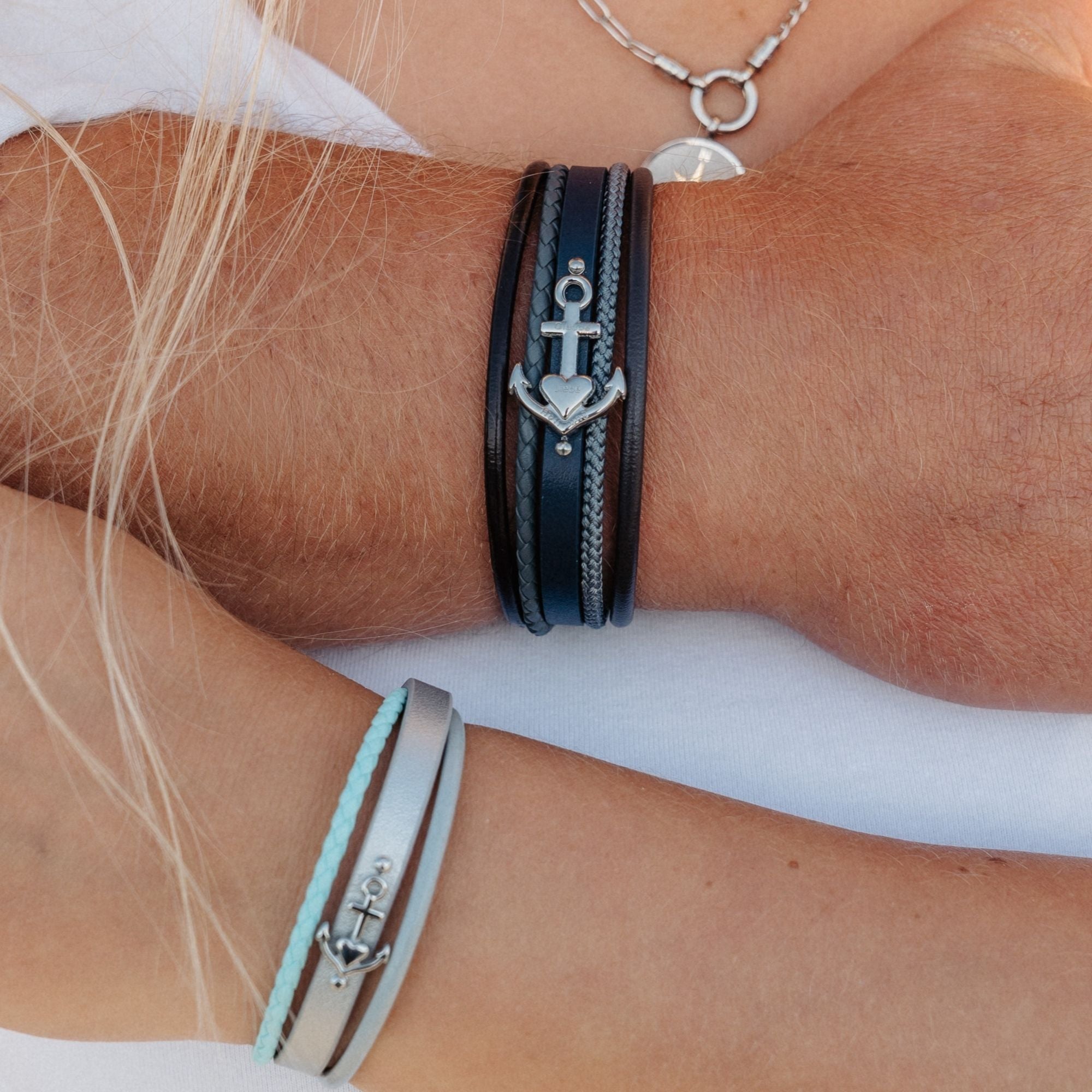 Armband Glaube Liebe Hoffnung (Multistrang) aus Leder, Segelseil & Edelstahl (Kapitän rockt)