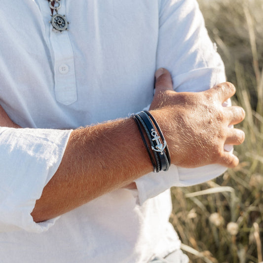 Armband Glaube Liebe Hoffnung (Multistrang) aus Leder, Segelseil & Edelstahl (Kapitän rockt)