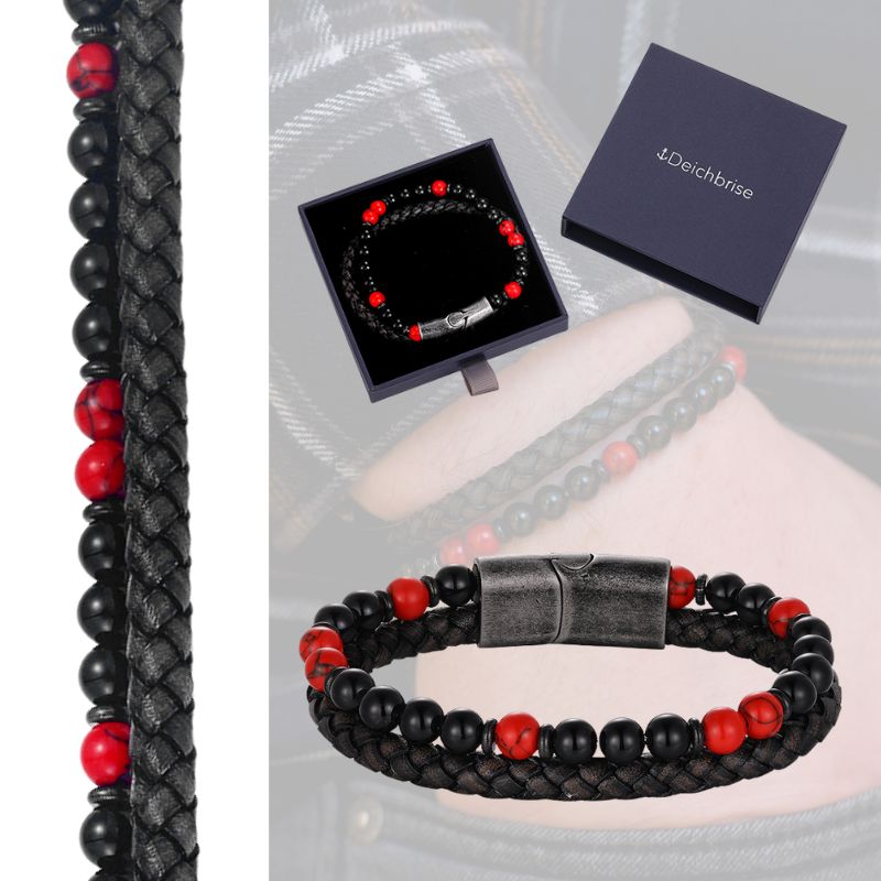 Armband Küstenbrandung (Multistrang) Onyx & Red Turquoise (Kapitän rockt)