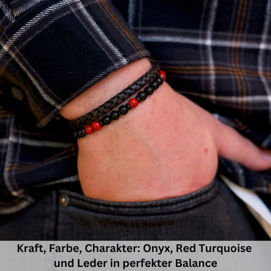 Armband Küstenbrandung (Multistrang) Onyx & Red Turquoise (Kapitän rockt)