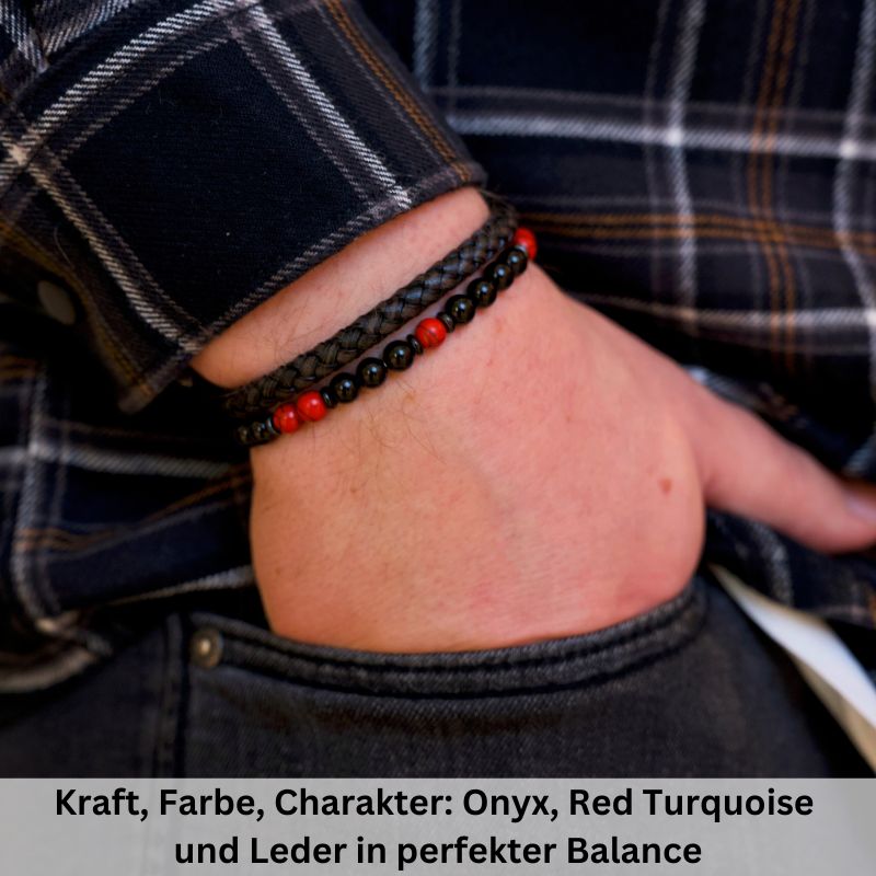 Armband Küstenbrandung (Multistrang) Onyx & Red Turquoise (Kapitän rockt)