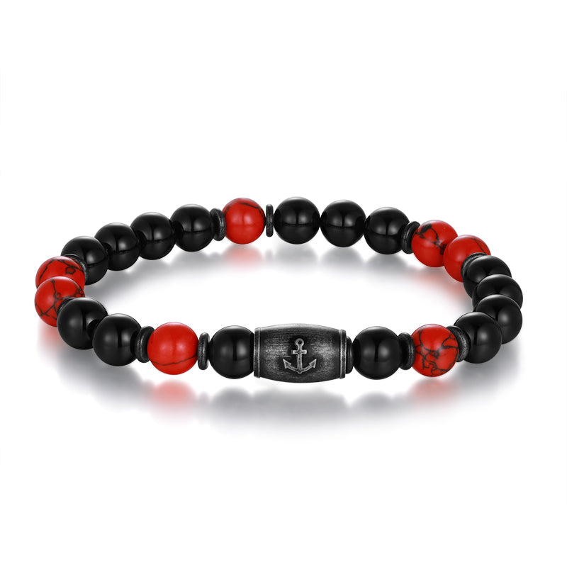 Armband Küstenbrandung Onyx, Red Turquoise, Edelstahl