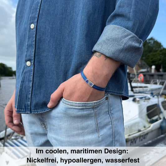 925er Silber-Armband "Heimathafen" (meeresblau) (Wachs-Cord)