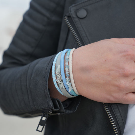 Armband Welle (Multistrang) mit Segelseil, Leder & Glasperlen