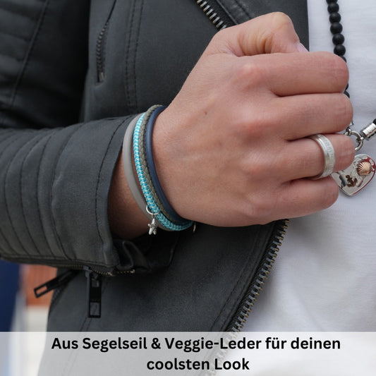 Multistrang Armband Möwe (Segeltau & Fibre Leder) (Veggie)