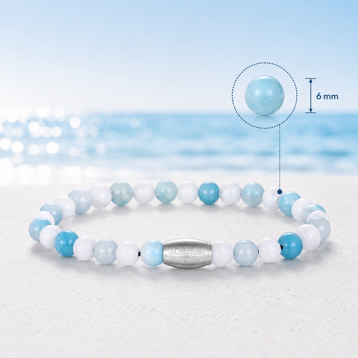 Armband Cala Blanca aus Edelstahl, Porzellan Weiße Jade & Persische Jade