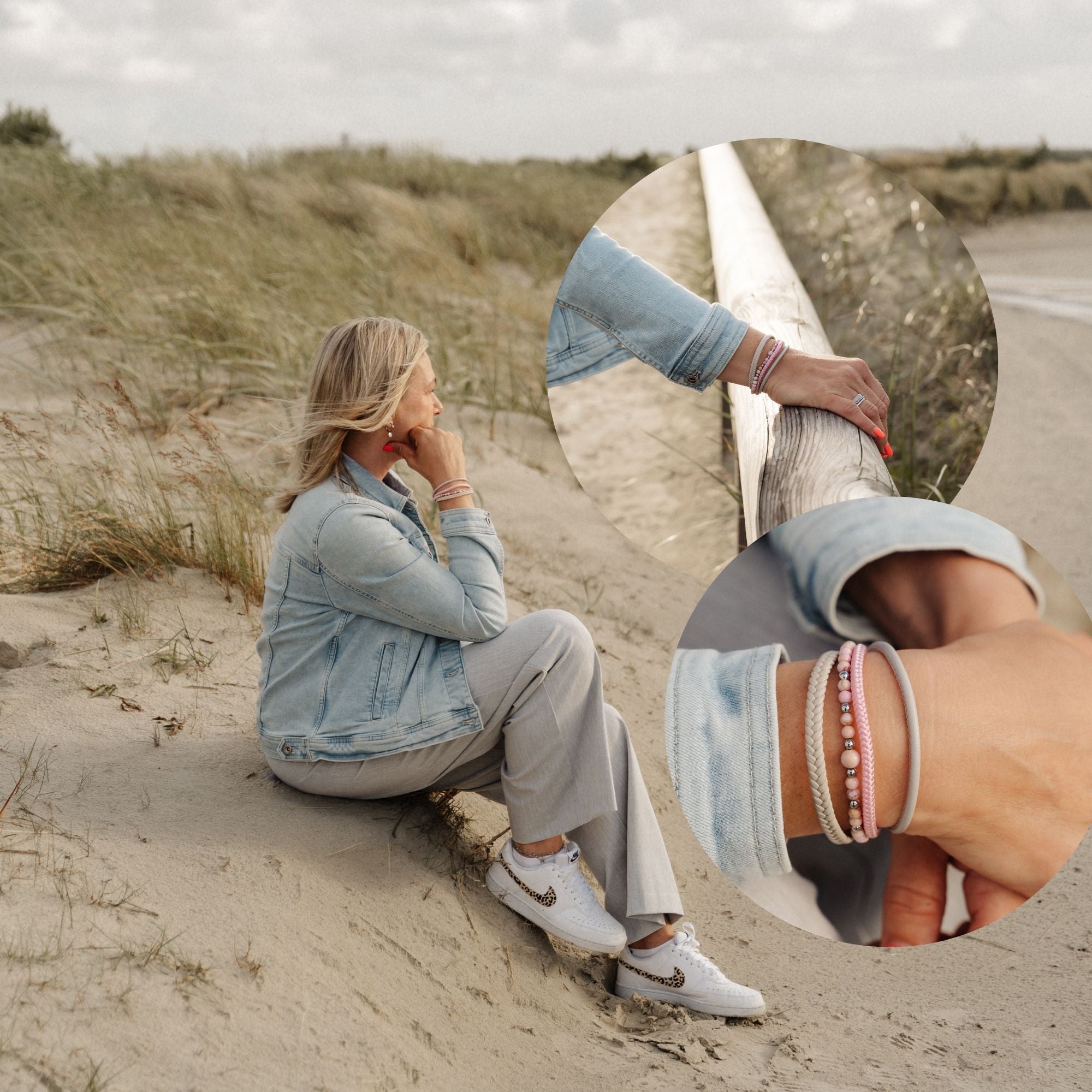 Armband Playa de Rosa (Multistrang) Leder, Segeltau & Kaiserkiefer Perlen