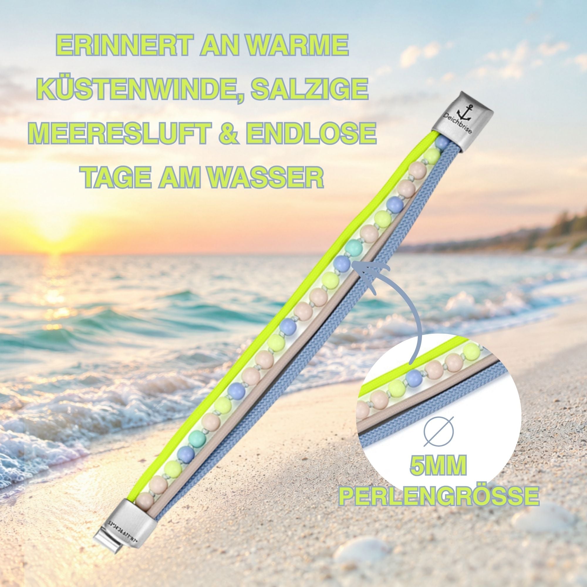 Armband Summer Breeze (Multistrang) mit Segelseil, Leder, Glasperlen & Acrylperlen