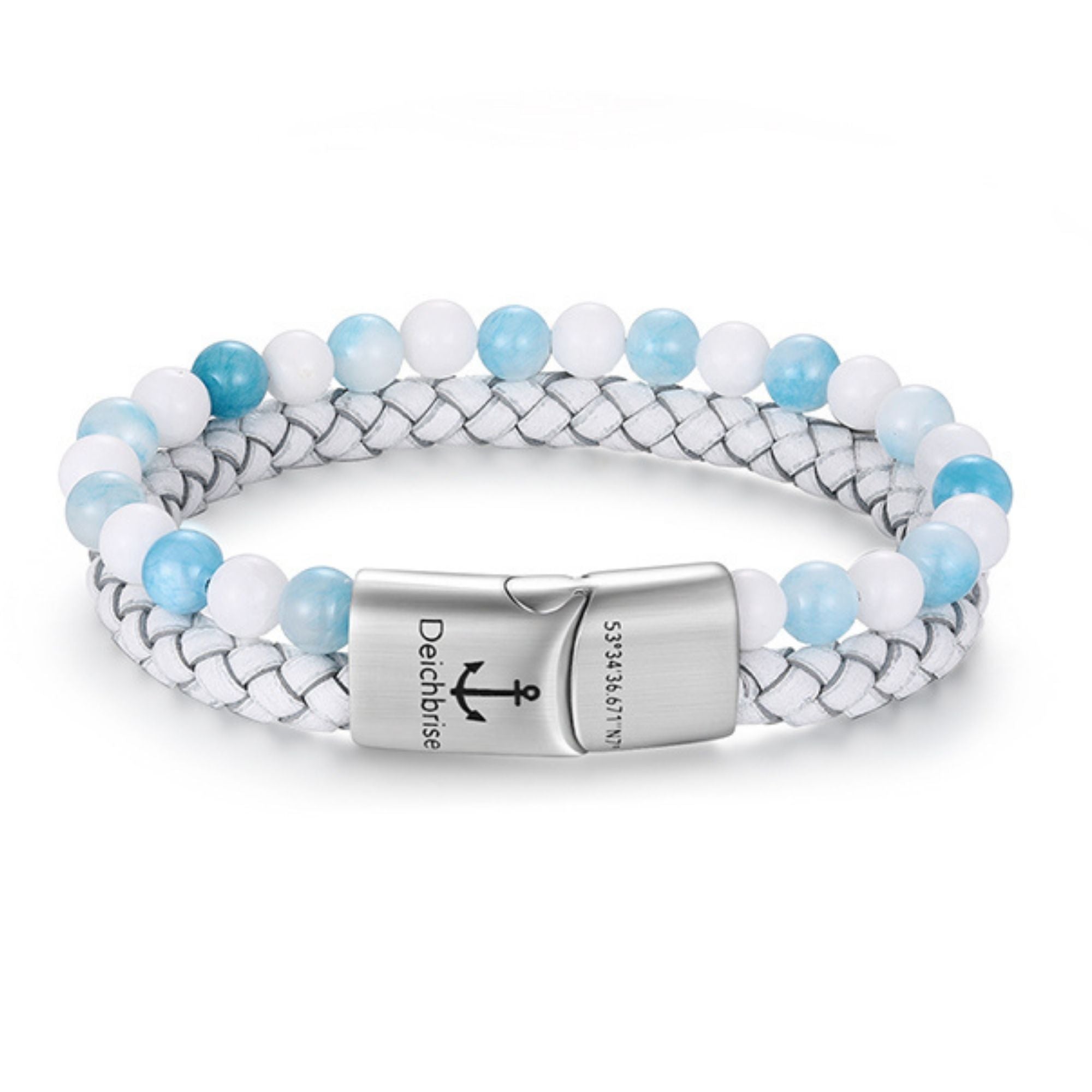 Armband Cala Blanca (Multistrang) mit Leder, Porzellan Weiße Jade & Persische Jade