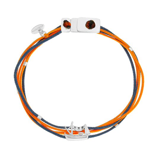 925er Silber-Armband "Kutter" (rostorange-nebelblau) (Wachs-Cord)
