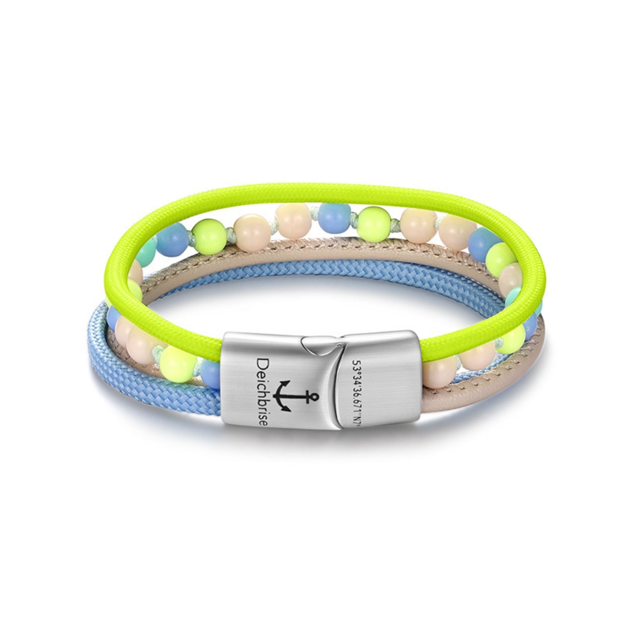 Armband Summer Breeze (Multistrang) mit Segelseil, Leder, Glasperlen & Acrylperlen