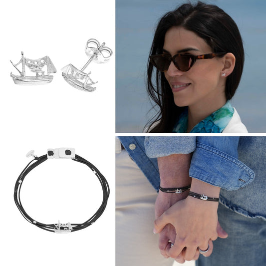 Schmuck Set Kutter aus 925er Silber (schwarz) (Wachs-Cord)