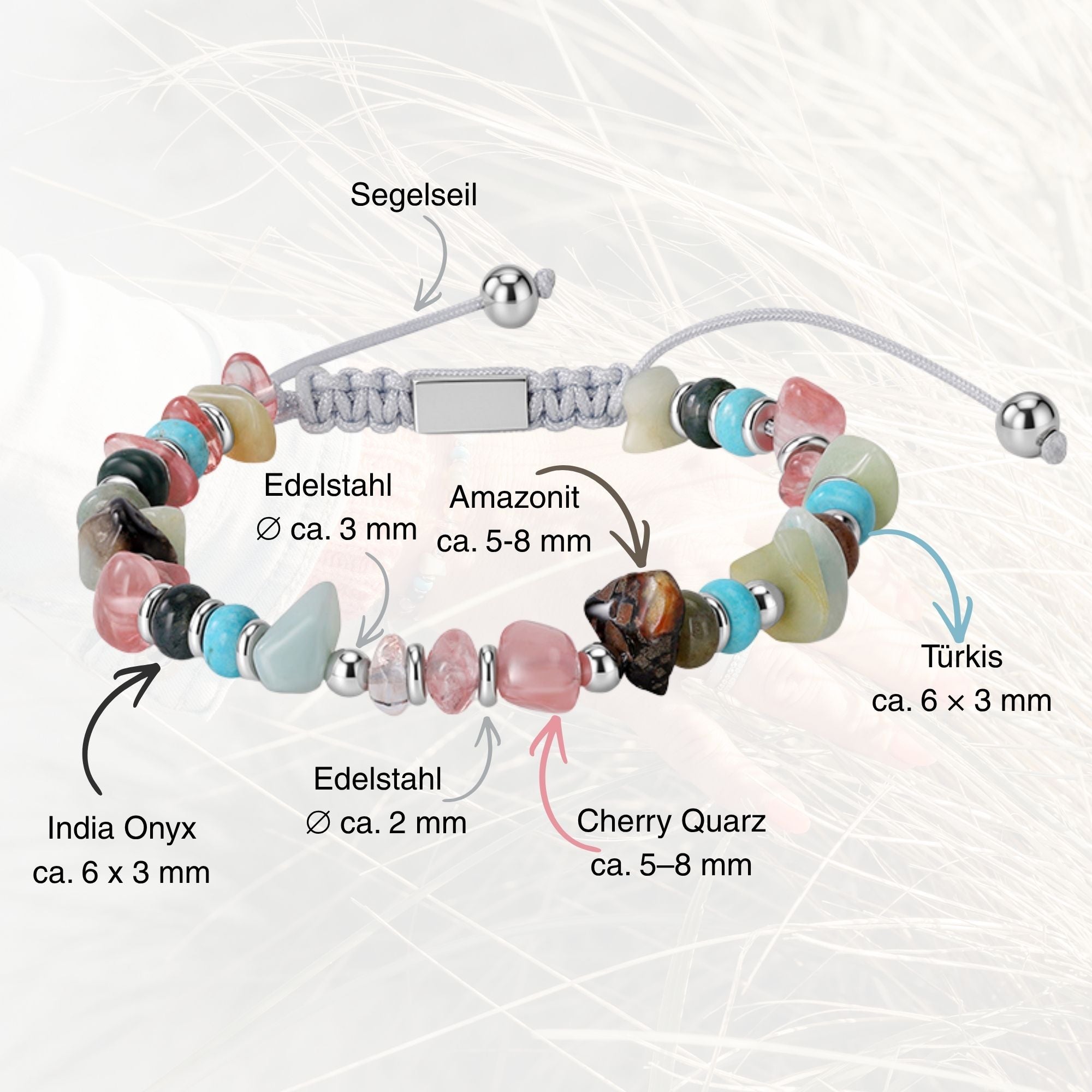 Armband Playa Sand aus Turquoise, Amazonite Jade, India Onyx & Cherry Quartz