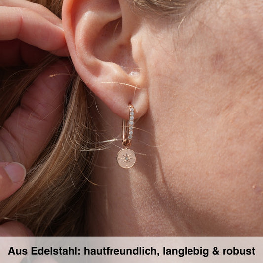 Ovale Creolen mit Steinen für Charm Anhänger (klein | 17 mm) aus Edelstahl (Paar)