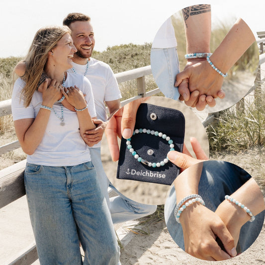 Armband Cala Blanca aus Edelstahl, Porzellan Weiße Jade & Persische Jade